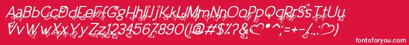 DreamLoveValentineItalic-fontti – valkoiset fontit punaisella taustalla