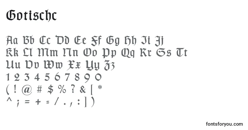 A fonte Gotischc – alfabeto, números, caracteres especiais