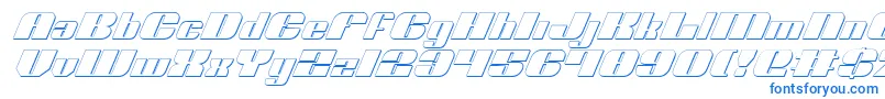 NoloContendreShadowItalic-Schriftart – Blaue Schriften auf weißem Hintergrund