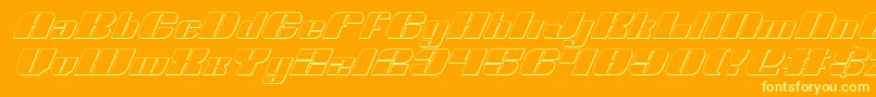 NoloContendreShadowItalic-Schriftart – Gelbe Schriften auf orangefarbenem Hintergrund