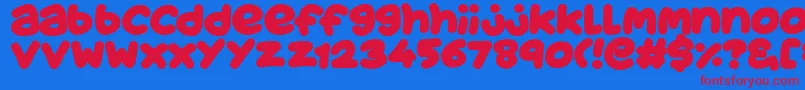 フォントJuicyFruityPlain – 赤い文字の青い背景