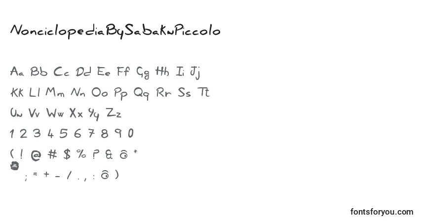 Schriftart NonciclopediaBySabakuPiccolo – Alphabet, Zahlen, spezielle Symbole