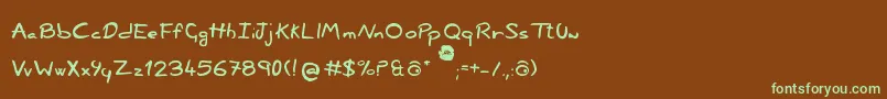 フォントNonciclopediaBySabakuPiccolo – 緑色の文字が茶色の背景にあります。