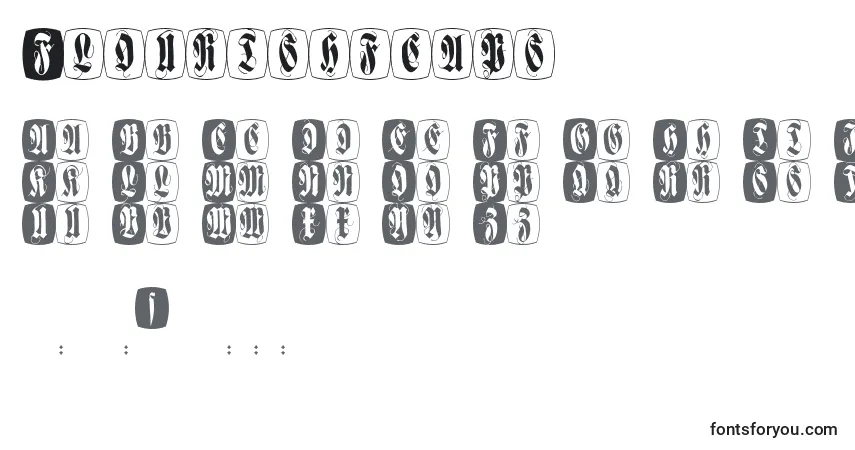 Flourishfcaps-fontti – aakkoset, numerot, erikoismerkit