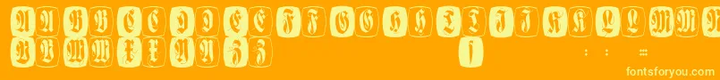 Flourishfcaps-Schriftart – Gelbe Schriften auf orangefarbenem Hintergrund