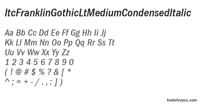 Czcionka ItcFranklinGothicLtMediumCondensedItalic – alfabet, cyfry, specjalne znaki