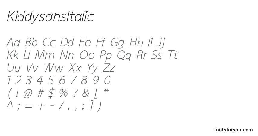Schriftart KiddysansItalic – Alphabet, Zahlen, spezielle Symbole