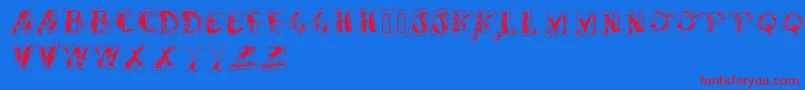 Vtkssscubbed-Schriftart – Rote Schriften auf blauem Hintergrund