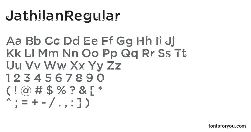 A fonte JathilanRegular – alfabeto, números, caracteres especiais
