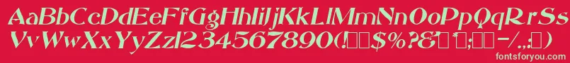 フォントSacculeOblique – 赤い背景に緑の文字