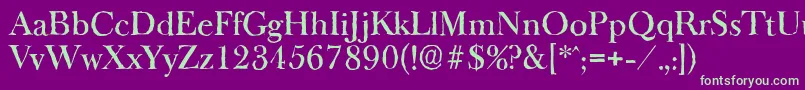 BaskeroldantiqueMediumRegular-fontti – vihreät fontit violetilla taustalla
