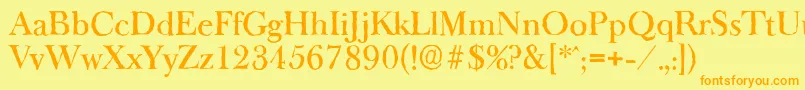 BaskeroldantiqueMediumRegular-fontti – oranssit fontit keltaisella taustalla