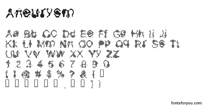 Шрифт Aneurysm – алфавит, цифры, специальные символы