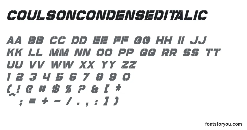 Шрифт CoulsonCondensedItalic – алфавит, цифры, специальные символы