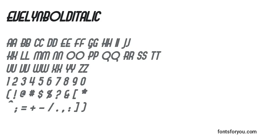 Шрифт EvelynBoldItalic – алфавит, цифры, специальные символы