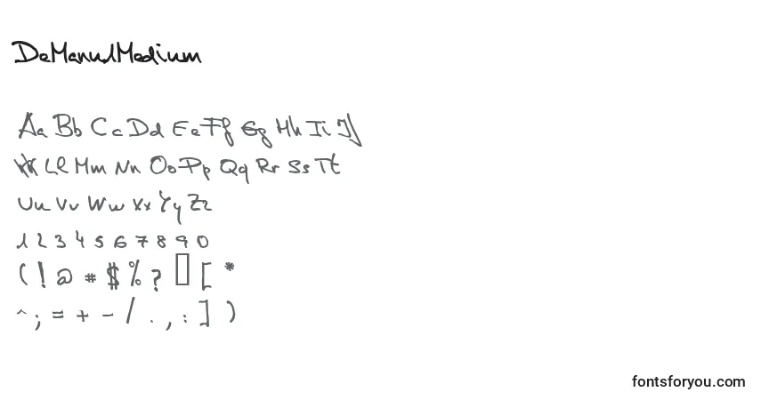 Czcionka DeManu1Medium – alfabet, cyfry, specjalne znaki