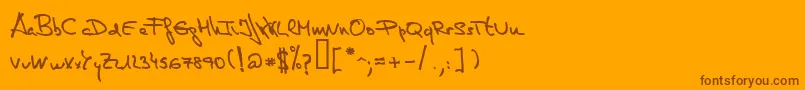 DeManu1Medium-Schriftart – Braune Schriften auf orangefarbenem Hintergrund