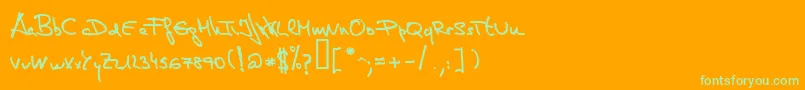 Saiba mais sobre a fonte DeManu1Medium Fonte DeManu1Medium – fontes verdes em um fundo laranja