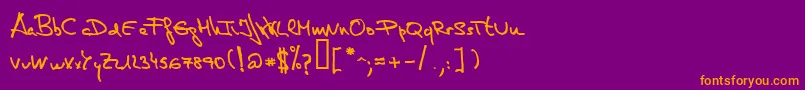 DeManu1Medium-Schriftart – Orangefarbene Schriften auf violettem Hintergrund