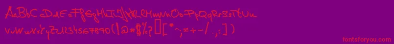 DeManu1Medium-Schriftart – Rote Schriften auf violettem Hintergrund