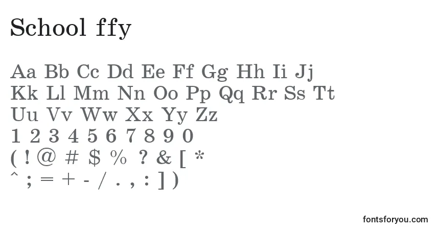 A fonte School ffy – alfabeto, números, caracteres especiais