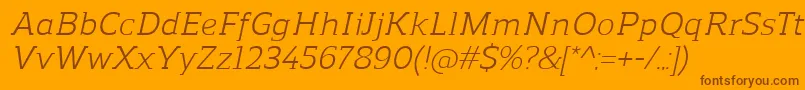 ReganslabItalic-Schriftart – Braune Schriften auf orangefarbenem Hintergrund