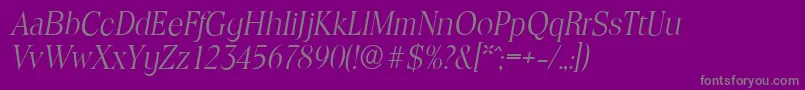 Fonte ToledoserialLightItalic – fontes cinzas em um fundo violeta