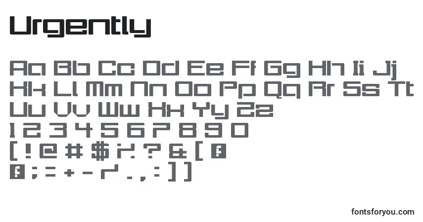 Czcionka Urgently – alfabet, cyfry, specjalne znaki