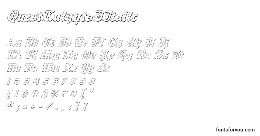 Шрифт QuestKnight3DItalic – алфавит, цифры, специальные символы