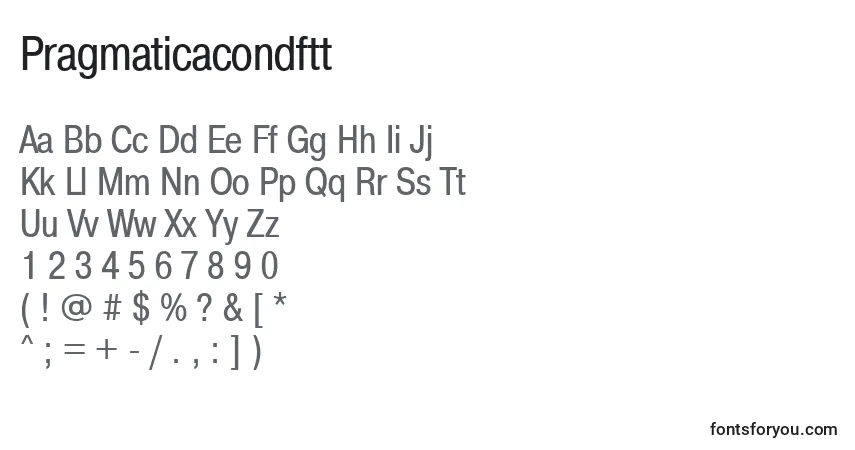 Czcionka Pragmaticacondftt – alfabet, cyfry, specjalne znaki