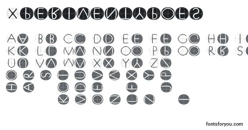 Schriftart Xperimentypofs – Alphabet, Zahlen, spezielle Symbole