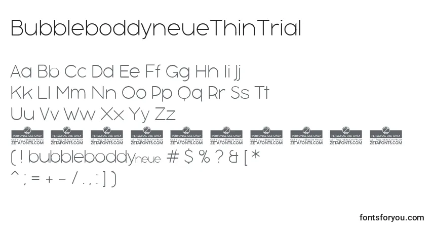 BubbleboddyneueThinTrial Font – alphabet, numbers, special characters