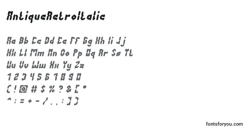 Schriftart AntiqueRetroItalic – Alphabet, Zahlen, spezielle Symbole
