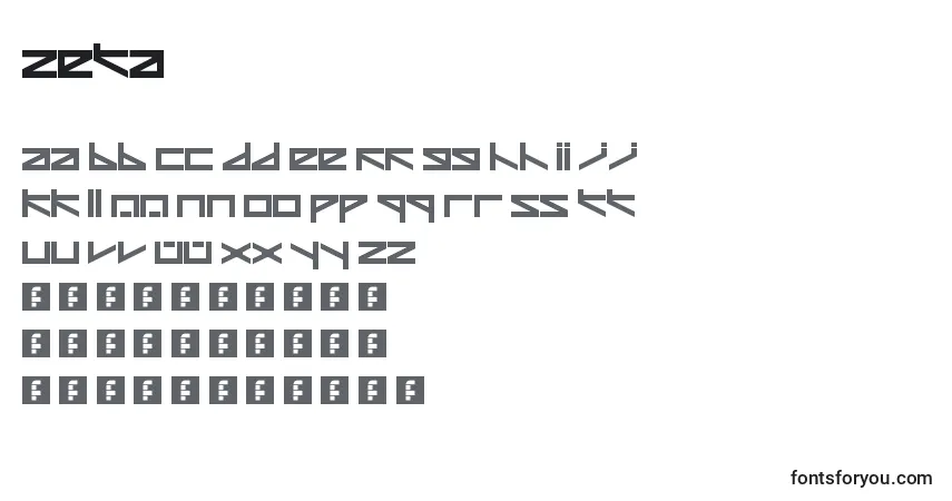 Schriftart Zeta – Alphabet, Zahlen, spezielle Symbole