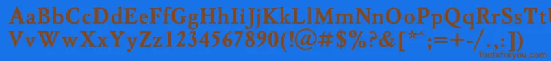 フォントMyslBol – 茶色の文字が青い背景にあります。