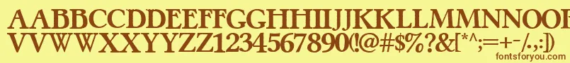 フォントPretzelRegular – 茶色の文字が黄色の背景にあります。