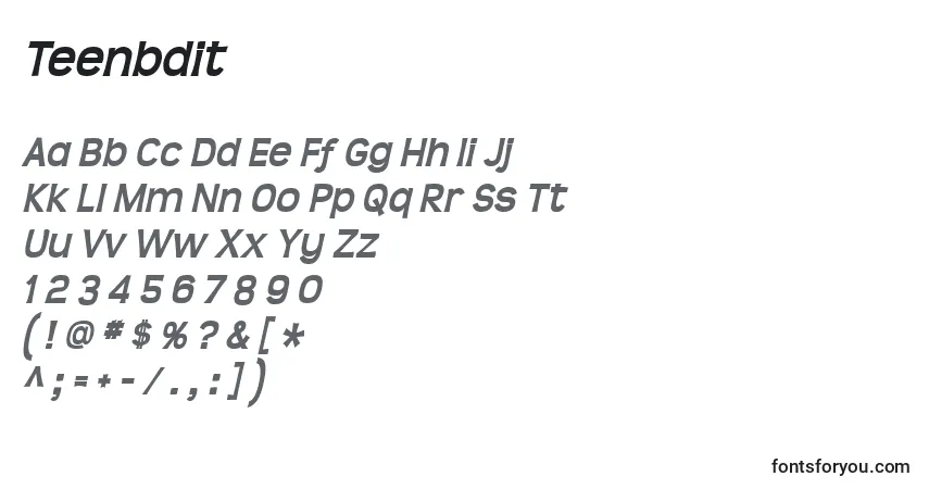 Czcionka Teenbdit – alfabet, cyfry, specjalne znaki