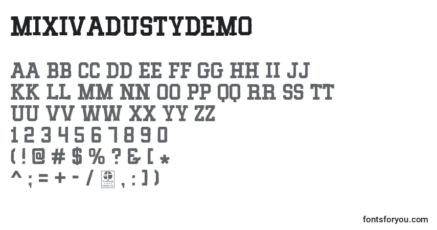 Czcionka MixivaDustyDemo – alfabet, cyfry, specjalne znaki