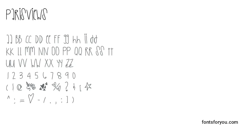 Czcionka Parisviews – alfabet, cyfry, specjalne znaki