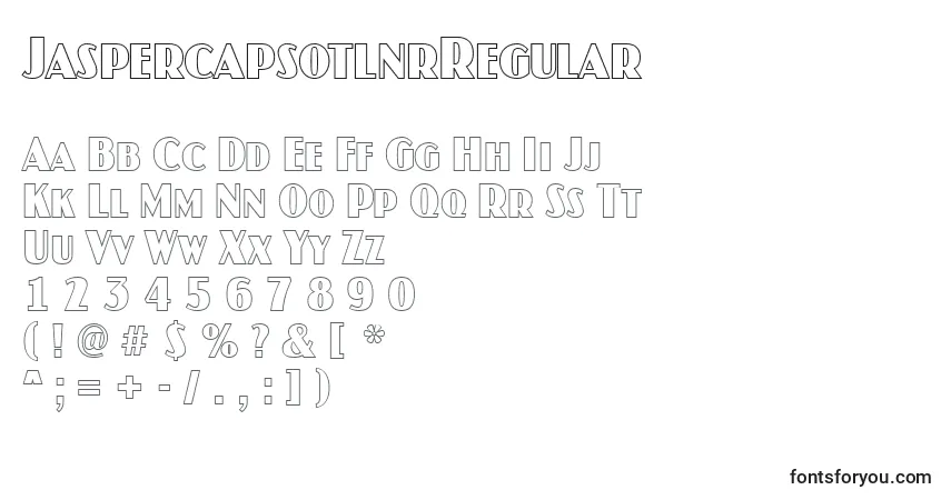 A fonte JaspercapsotlnrRegular – alfabeto, números, caracteres especiais