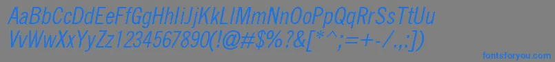 QuicktypeIiCondensedItalic-Schriftart – Blaue Schriften auf grauem Hintergrund