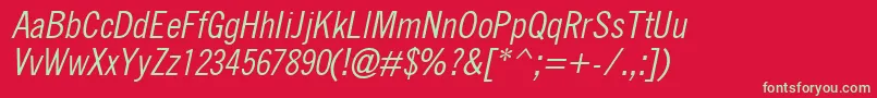 フォントQuicktypeIiCondensedItalic – 赤い背景に緑の文字