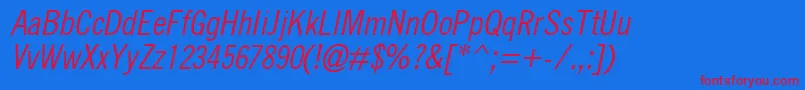 Czcionka QuicktypeIiCondensedItalic – czerwone czcionki na niebieskim tle