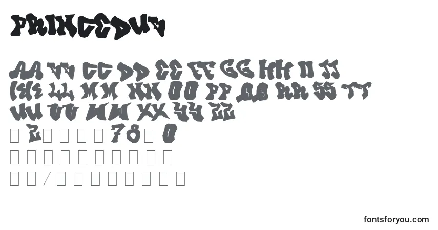 Czcionka PrinceDub – alfabet, cyfry, specjalne znaki