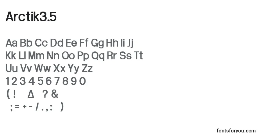 Czcionka Arctik3.5 – alfabet, cyfry, specjalne znaki