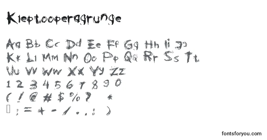 A fonte Kleptooperagrunge – alfabeto, números, caracteres especiais