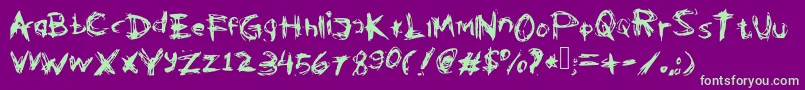 フォントKleptooperagrunge – 紫の背景に緑のフォント