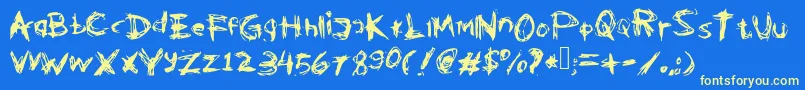 フォントKleptooperagrunge – 黄色の文字、青い背景
