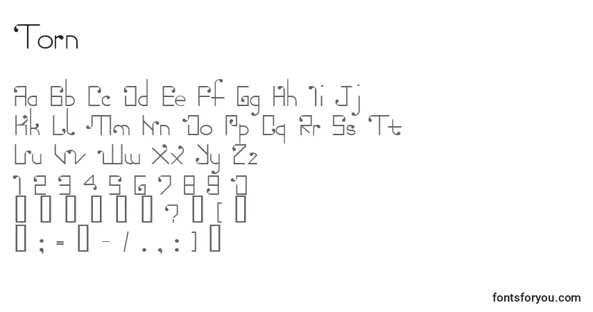 A fonte Torn – alfabeto, números, caracteres especiais