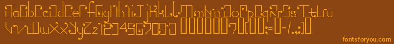 フォントTorn – オレンジ色の文字が茶色の背景にあります。